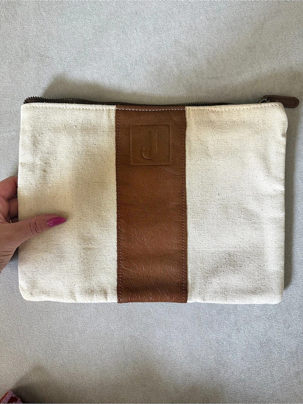 Cream & Brown “J” Cosmetic Pouch